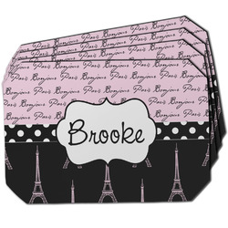 Paris Bonjour and Eiffel Tower Dining Table Mat - Octagon w/ Name or Text