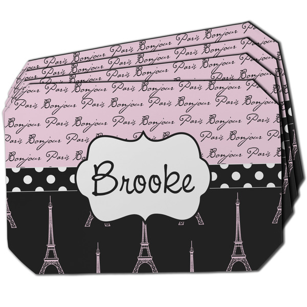 Custom Paris Bonjour and Eiffel Tower Dining Table Mat - Octagon w/ Name or Text