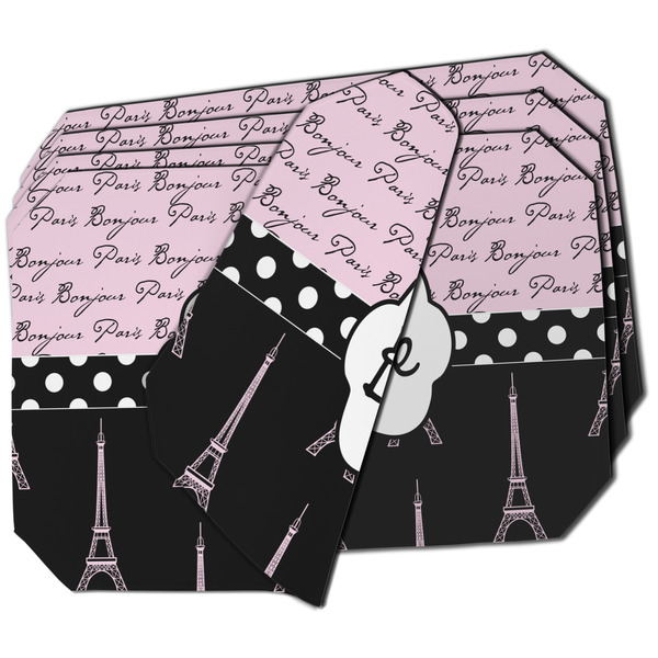 Custom Paris Bonjour and Eiffel Tower Dining Table Mat - Octagon - Set of 4 (Double-SIded) w/ Name or Text