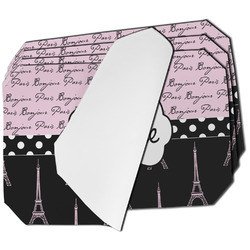 Paris Bonjour and Eiffel Tower Dining Table Mat - Octagon - Set of 4 (Single-Sided) w/ Name or Text