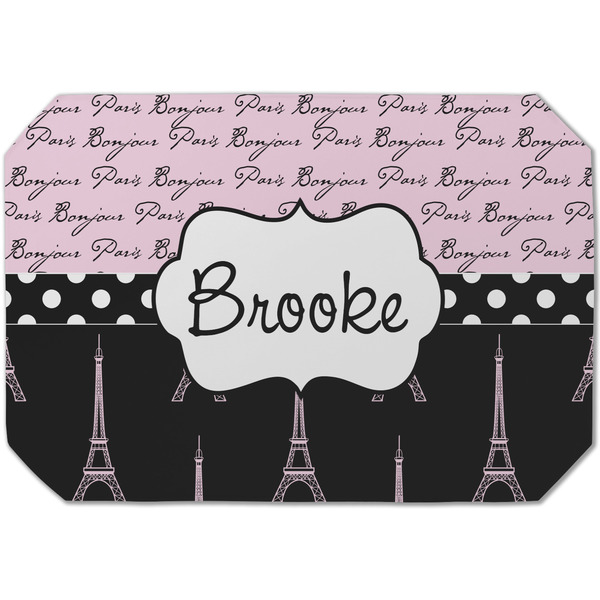 Custom Paris Bonjour and Eiffel Tower Dining Table Mat - Octagon (Single-Sided) w/ Name or Text