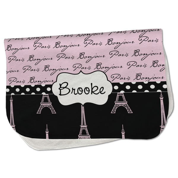 Custom Paris Bonjour and Eiffel Tower Burp Cloth - Fleece w/ Name or Text