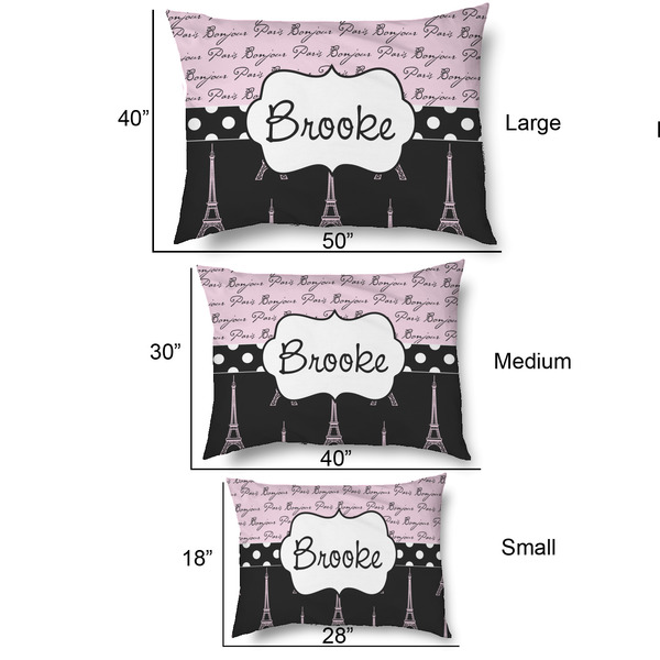 Paris Bonjour and Eiffel Tower Outdoor Dog Beds - SIZE CHART