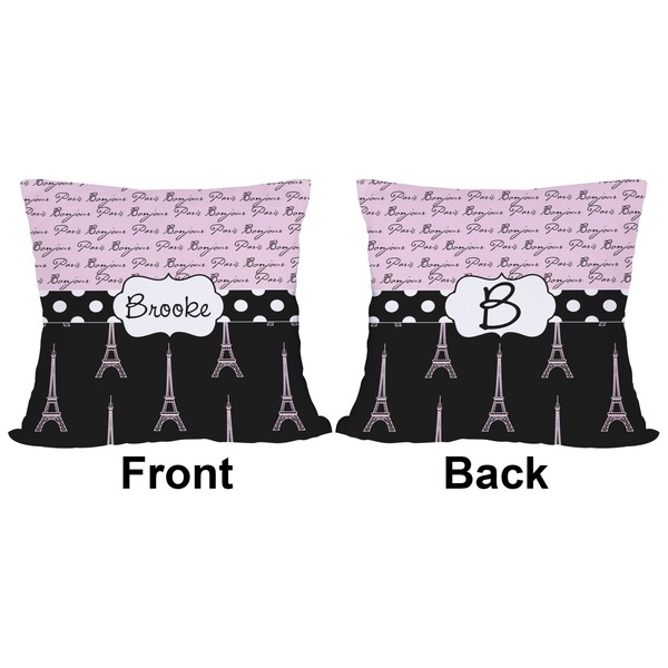 Paris Bonjour and Eiffel Tower Outdoor Pillow - 18x18