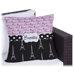 Paris Bonjour and Eiffel Tower Outdoor Pillow (Personalized)