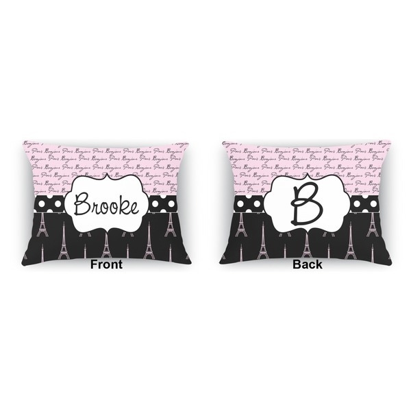 Paris Bonjour and Eiffel Tower  Outdoor Rectangular Throw Pillow (Front and Back)