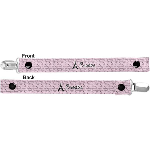 Paris Bonjour and Eiffel Tower Pacifier Clip - Front and Back