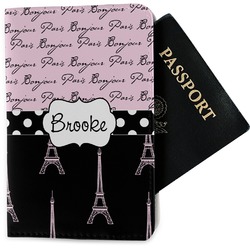 Paris Bonjour and Eiffel Tower Passport Holder - Fabric (Personalized)