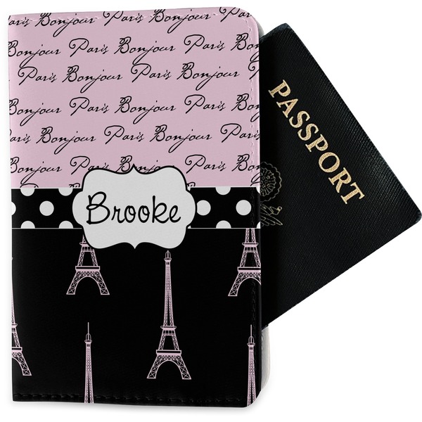 Custom Paris Bonjour and Eiffel Tower Passport Holder - Fabric (Personalized)