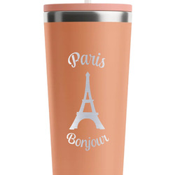 Paris Bonjour and Eiffel Tower RTIC Everyday Tumbler with Straw - 28oz - Peach - Single-Sided (Personalized)