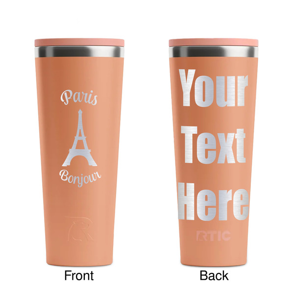 Paris Bonjour and Eiffel Tower Peach RTIC Everyday Tumbler - 28 oz. - Front and Back