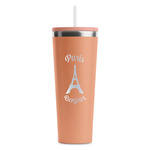 Paris Bonjour and Eiffel Tower RTIC Everyday Tumbler with Straw - 28oz - Peach - Double-Sided (Personalized)