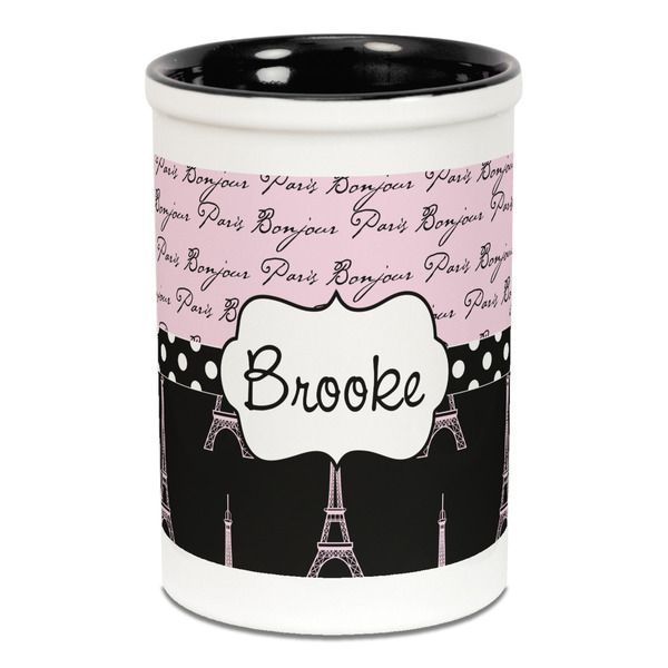 Paris Bonjour and Eiffel Tower Pencil Holder - Black