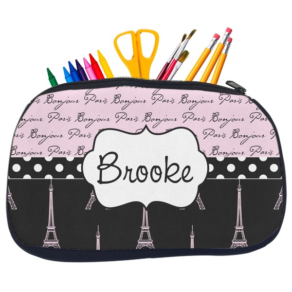 Paris Bonjour and Eiffel Tower Pencil / School Supplies Bags - Medium
