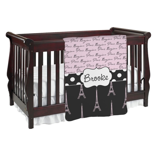 Custom Paris Bonjour and Eiffel Tower Baby Blanket (Personalized)