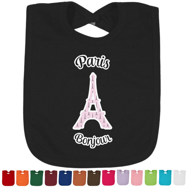 Custom Paris Bonjour and Eiffel Tower Cotton Baby Bib (Personalized)