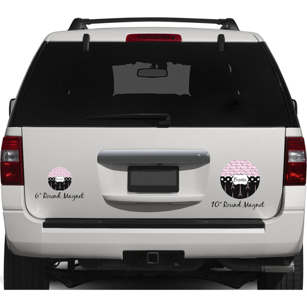 Paris Bonjour and Eiffel Tower Personalized Car Magnets on Ford Explorer