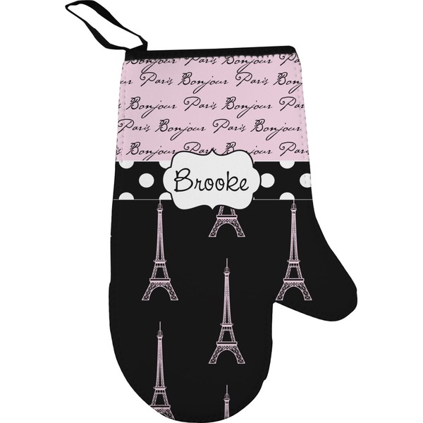 Paris Bonjour and Eiffel Tower Personalized Oven Mitts