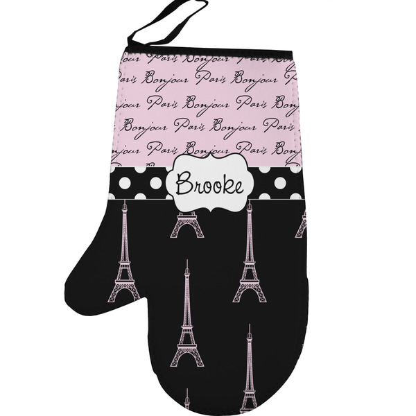 Paris Bonjour and Eiffel Tower Personalized Oven Mitt - Left
