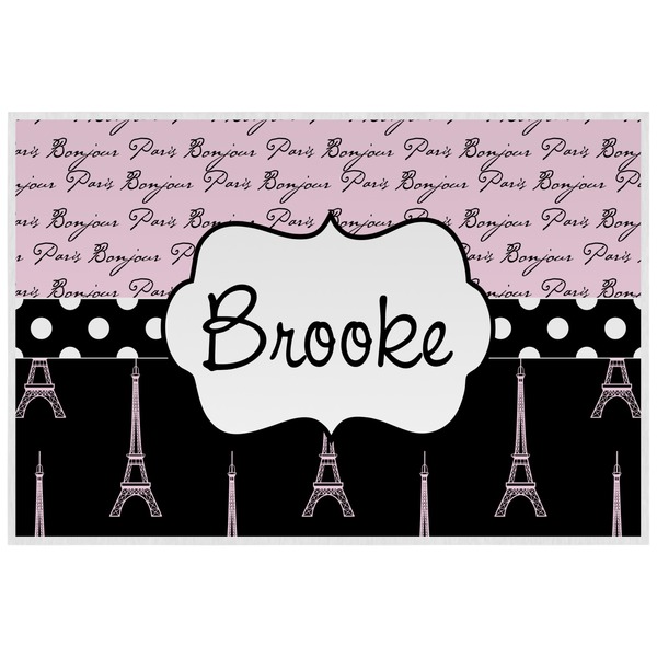 Custom Paris Bonjour and Eiffel Tower Laminated Placemat w/ Name or Text
