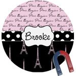 Paris Bonjour and Eiffel Tower Round Fridge Magnet (Personalized)
