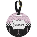 Paris Bonjour and Eiffel Tower Plastic Luggage Tag - Round (Personalized)
