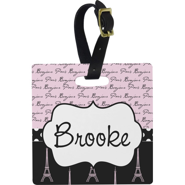 Paris Bonjour and Eiffel Tower Personalized Square Luggage Tag