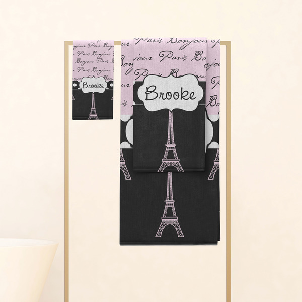 Paris Bonjour and Eiffel Tower Personalized Towel Set