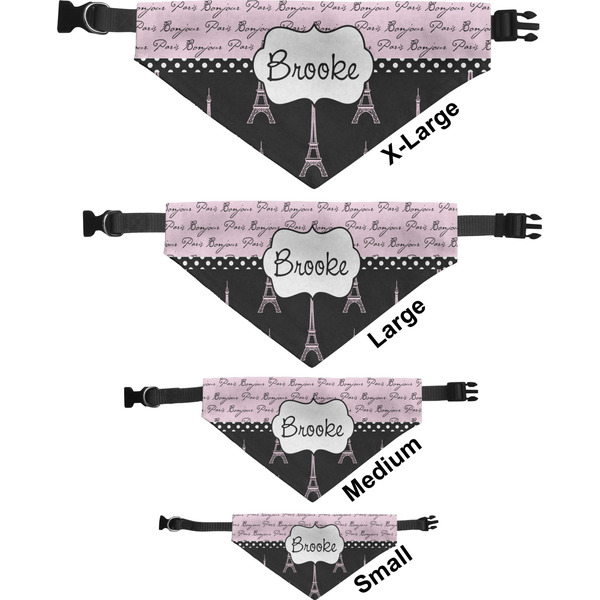 Paris Bonjour and Eiffel Tower Pet Bandana Sizes