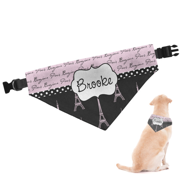 Custom Paris Bonjour and Eiffel Tower Dog Bandana - Small (Personalized)