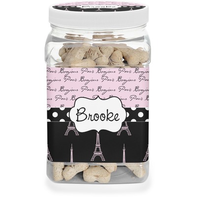 Paris Bonjour and Eiffel Tower Dog Treat Jar (Personalized)
