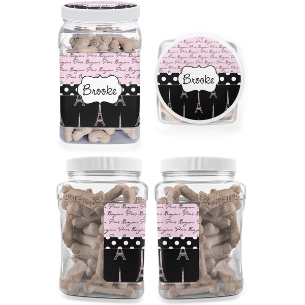 Paris Bonjour and Eiffel Tower Pet Treat Jar - Multiple Angles