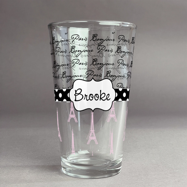 Custom Paris Bonjour and Eiffel Tower Pint Glass - Full Print (Personalized)