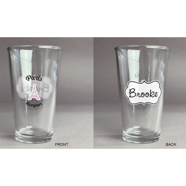 Paris Bonjour and Eiffel Tower Pint Glass - Two Content - Approval
