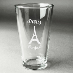 Paris Bonjour and Eiffel Tower Pint Glass - Engraved (Personalized)