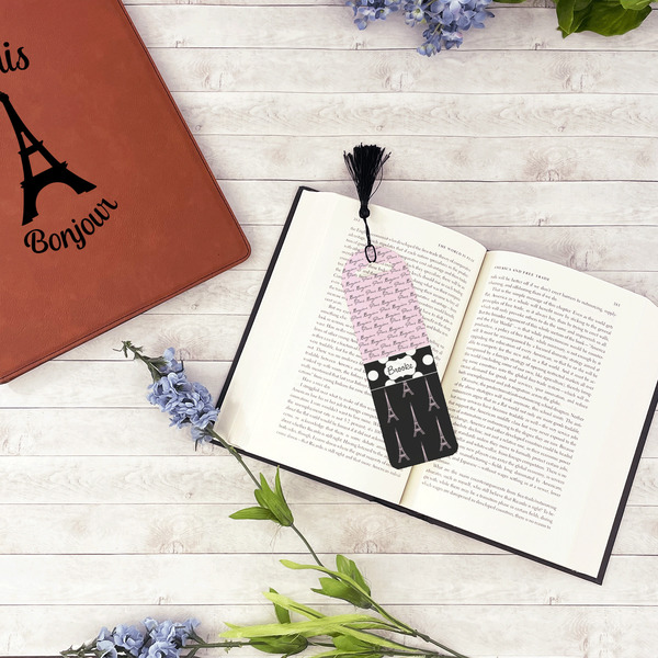 Paris Bonjour and Eiffel Tower Plastic Bookmarks - In Context
