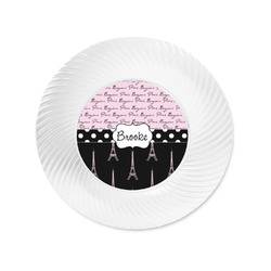Paris Bonjour and Eiffel Tower Plastic Party Appetizer & Dessert Plates - 6" (Personalized)