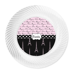 Paris Bonjour and Eiffel Tower Plastic Party Dinner Plates - 10" (Personalized)