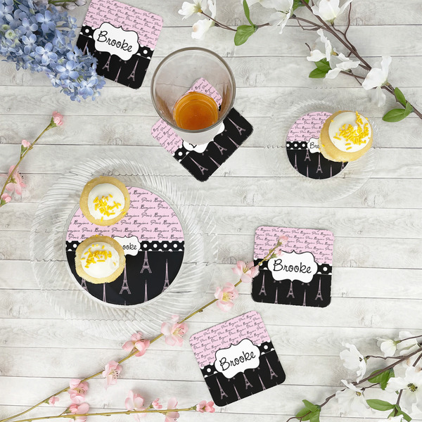 Paris Bonjour and Eiffel Tower Plastic Party Dinner Plates - In Context