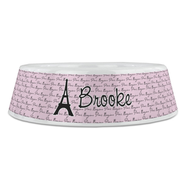 Paris Bonjour and Eiffel Tower Plastic Pet Bowls - Large - FRONT