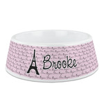 Paris Bonjour and Eiffel Tower Plastic Dog Bowl - Medium (Personalized)