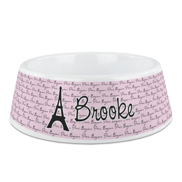 Custom Paris Bonjour and Eiffel Tower Plastic Dog Bowl (Personalized)
