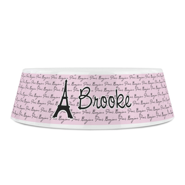 Paris Bonjour and Eiffel Tower Plastic Pet Bowls - Small - FRONT