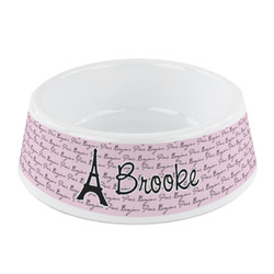 Paris Bonjour and Eiffel Tower Plastic Dog Bowl - Small (Personalized)