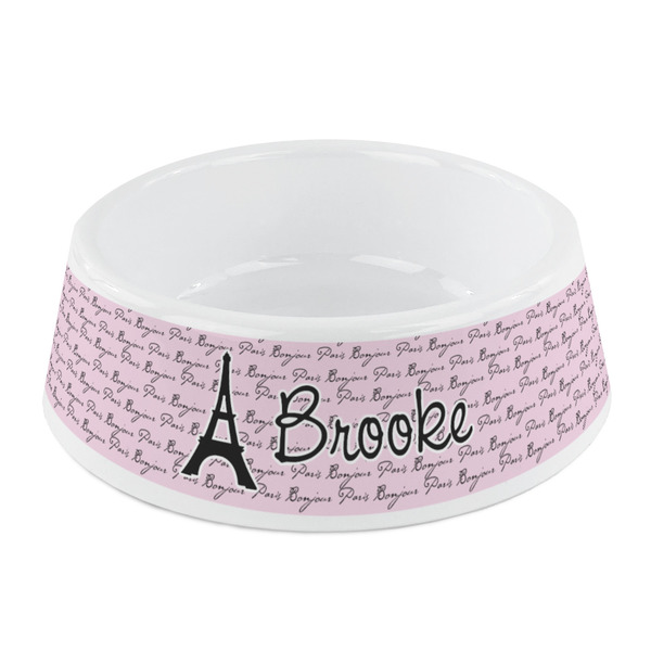Custom Paris Bonjour and Eiffel Tower Plastic Dog Bowl - Small (Personalized)