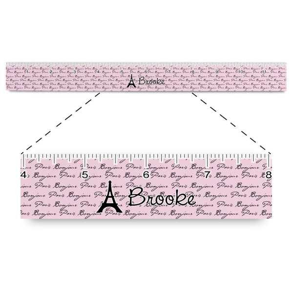 Custom Paris Bonjour and Eiffel Tower Plastic Ruler - 12" (Personalized)
