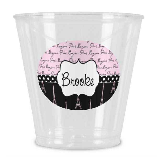 Custom Paris Bonjour and Eiffel Tower Plastic Shot Glass (Personalized)