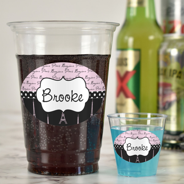 Paris Bonjour and Eiffel Tower Plastic Shot Glasses - In Context