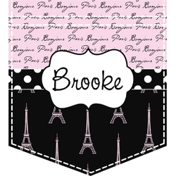 Paris Bonjour and Eiffel Tower Iron On Faux Pocket (Personalized)