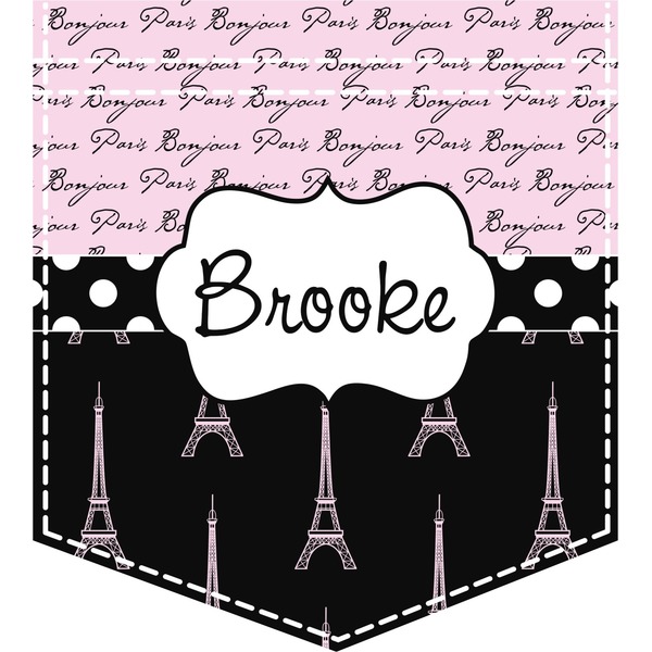 Custom Paris Bonjour and Eiffel Tower Iron On Faux Pocket (Personalized)